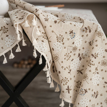 1pc Dandelion Beige Tassel Tablecloth, Bohemian Chic Farmhouse Style Retro Tablecloth, Suitable For Kitchen Dining, Buffet Table, Holiday Dinner, Party, Banquet, Restaurant, Wedding, Home Decor