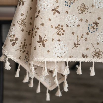 1pc Dandelion Beige Tassel Tablecloth, Bohemian Chic Farmhouse Style Retro Tablecloth, Suitable For Kitchen Dining, Buffet Table, Holiday Dinner, Party, Banquet, Restaurant, Wedding, Home Decor