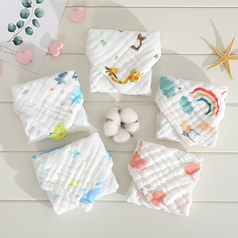 5pcs Baby Muslin Washcloths Soft Face Cloth For Newborn Absorbent Bath Face Towels Natural Purified Baby Wipes Burp Cloths Or Face Towel 11.8x11.8 Inches (30x30cm), Halloween, Thanksgiving, Christmas Gift