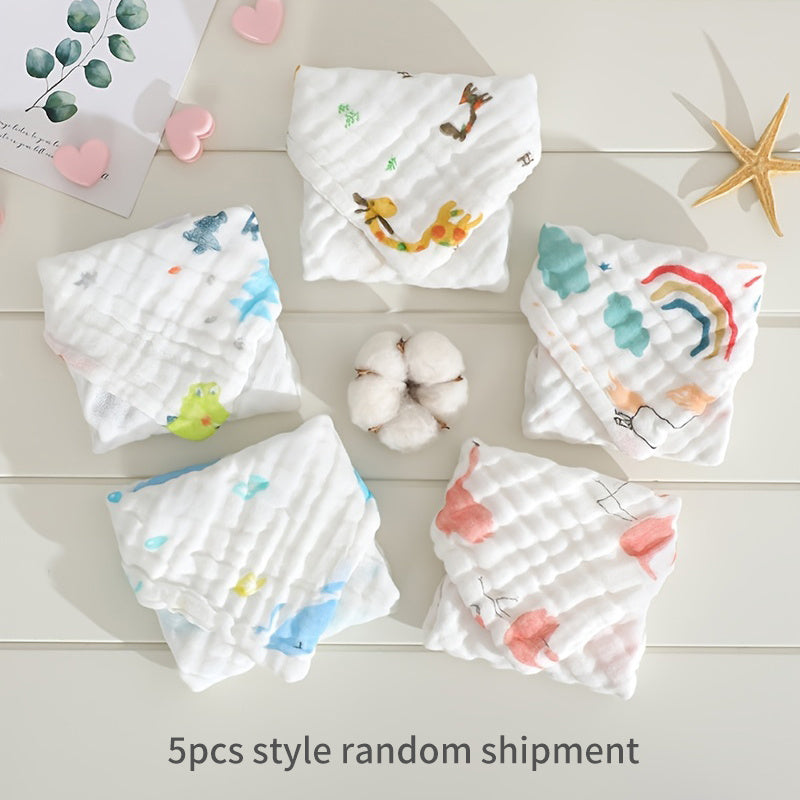 5pcs Baby Muslin Washcloths Soft Face Cloth For Newborn Absorbent Bath Face Towels Natural Purified Baby Wipes Burp Cloths Or Face Towel 11.8x11.8 Inches (30x30cm), Halloween, Thanksgiving, Christmas Gift