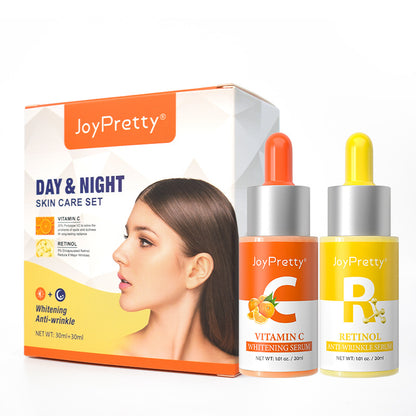 Vitamin C Serum In The Morning And Retinol Essence In The Evening, Facial Skin Care Serum Set, Moisturizing, Rejuvenating Essence To Improve Rough Skin, 30ml*2pcs/Set With Plant Squalane