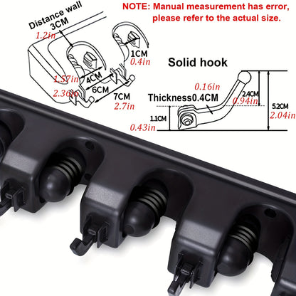 1pc Broom Holder, Wall Mounted Garden Tool Organizer, Home Laundry Room, Closet, Shed, Garage Organization And Storage Utility Rack, 5 Slots & 6 Hooks