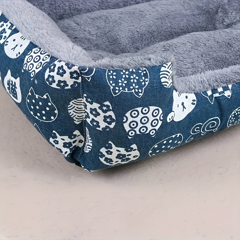 Super Soft Pet Bed for Cats & Dogs - Plush Polyester Fill, Blue Paw Print Design, Durable Indoor Sofa Cushion, Easy to Clean, Cozy & Comfortable for Indoor Pets, Cat Bed, Playful Pet Design, Easy Clean Material