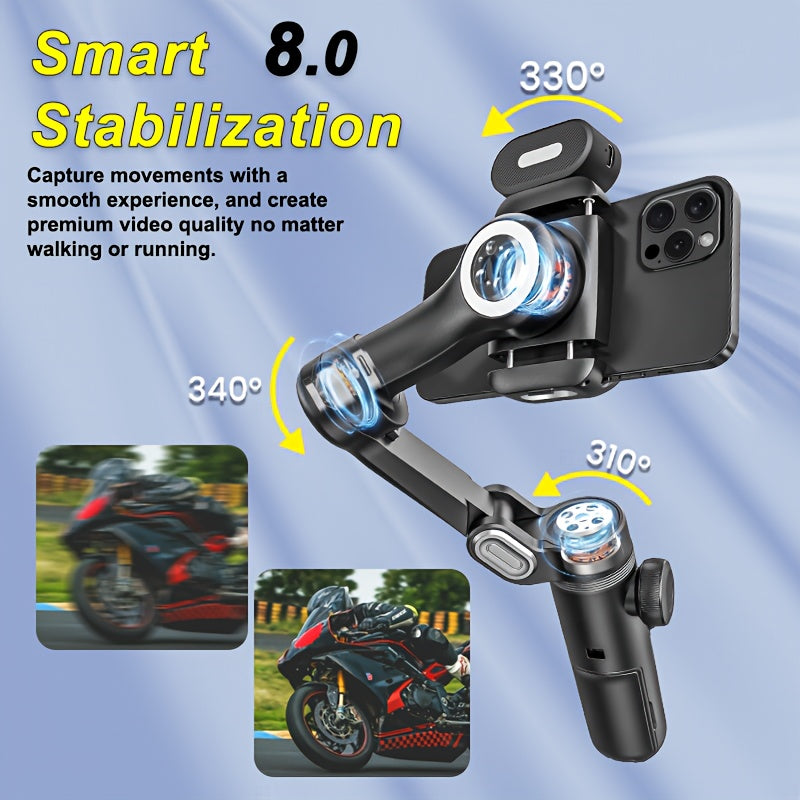 AOCHUAN Smart X Pro 3-Axis Stabilized Phone Gimbal Kit with AI Smart Control, 7-Color RGB Fill Light, OLED Display, Extendable Pole, 360° Rotation, Foldable Design, Long Battery Life, Professional Vlogging & Outdoor Shooting