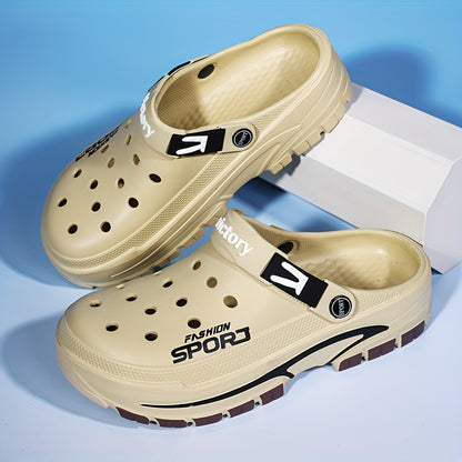 2025 Summer Men's Lightweight Breathable Slip-On Clogs - Durable EVA Beach Shoes with Ventilation Holes, Black &amp; Orange Design for Casual Attire, Summer Footwear | Fashionable Slip-On Sneakers | Lightweight Footwear