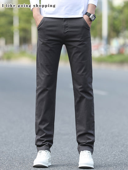 2pcs Men's Stretch Chino Pants - Straight-Leg Business Casual Trousers with Elastic Waistband, All-Season Formal &amp; Everyday Pants for Office, Meetings, and Casual Attire, Modern Pants, Comfortable Fit, Versatile