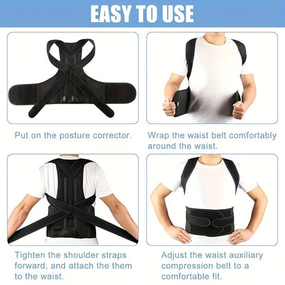 1 Adjustable Back Support for Men & Women | Upper and Lower Back Stabilization with Waist Stability, Breathable Mesh Design | Casual Posture Corrector