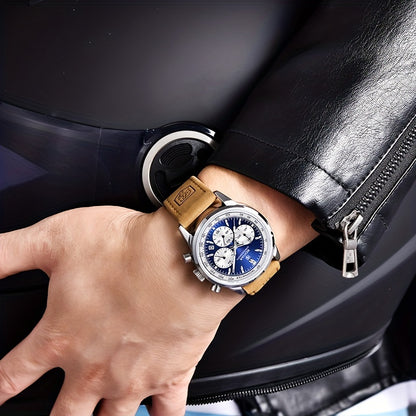 BENYAR Top Brand Men's Watches Sport For Men Multifunction Chronograph Black Fashion Quartz Wristwatches Calendar With Leather Strap