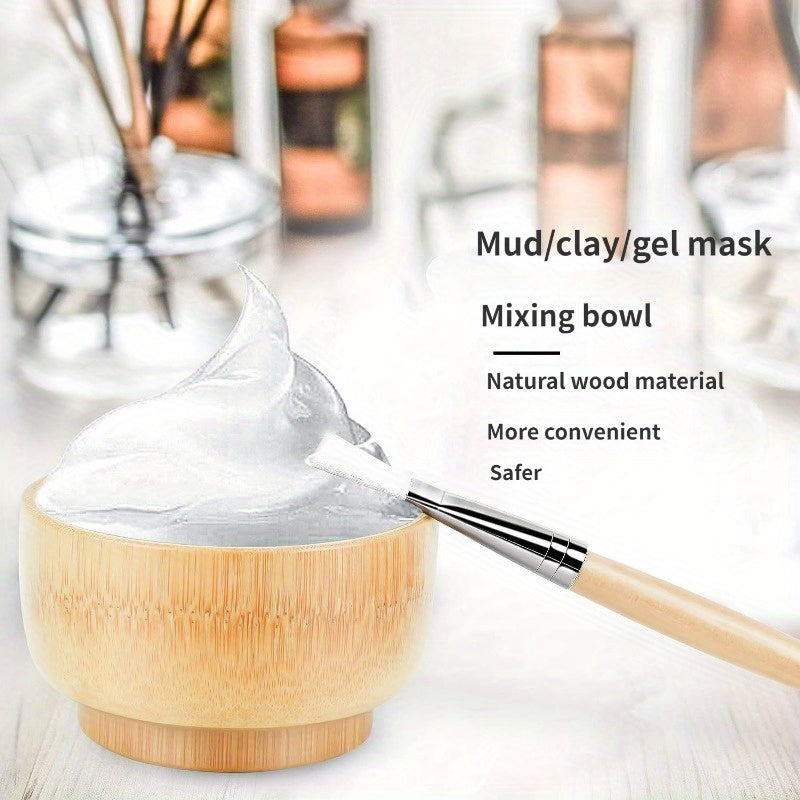 4pcs Bamboo DIY Face Mask Mixing Kit - Includes Bowl, Spatula, Brush & Beauty Scoop - Alcohol-Free, No Batteries Required