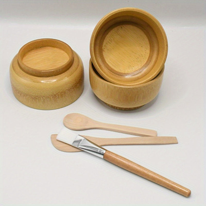 4pcs Bamboo DIY Face Mask Mixing Kit - Includes Bowl, Spatula, Brush & Beauty Scoop - Alcohol-Free, No Batteries Required