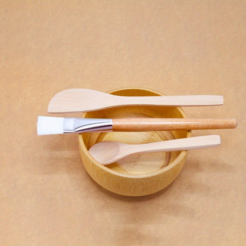 4pcs Bamboo DIY Face Mask Mixing Kit - Includes Bowl, Spatula, Brush & Beauty Scoop - Alcohol-Free, No Batteries Required
