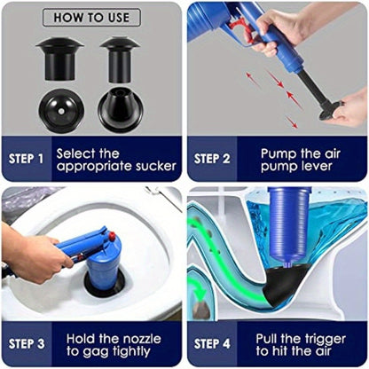 1 Set Toilet Plunger, Drain Clog Remover Tool With 4 Sized Suckers, High Pressure Air Drain Blaster Gun, Tub Drain Cleaner Opener, Sink Plunger For Bathroom Kitchen Bathtub Toilet Floor Drain Clogged