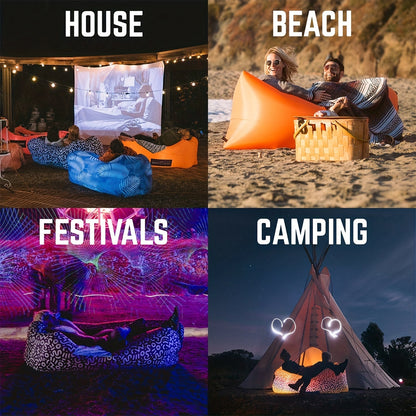 1pc Large Inflatable Sofa Chair - Heavy-Duty Oxford Fabric Portable Air Bed/Seat, Foldable Self-Inflating Couch for Adults &, No Needed, Ideal for Camping, Beach, Music Festivals, Backyard (Takes Air from Mouth, Chaise Pliant