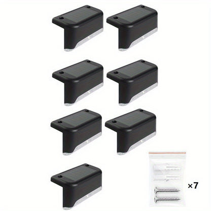 7pcs Solar Deck Lights by HOTU - Warm White LED for Outdoor Stairs, Fence, Garden, Balcony, Yard, Patio & Pathway Decor -, Commercial Emergency Luminaires, Battery-Powered, Plastic Shade, Solar Lights for Outside