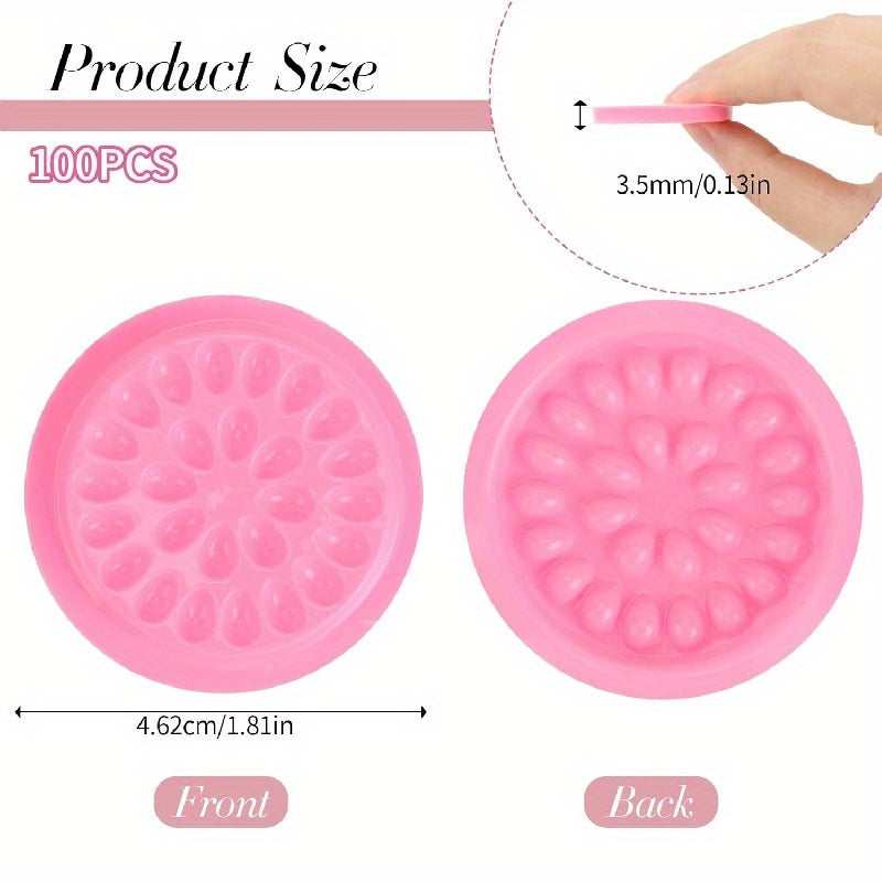 50pcs Pink Flower-Shaped False Eyelash Glue Holders - Multi-Color Lash Application Pads, No Power Needed, Ideal for Eyelash Extensions & Makeup Tools