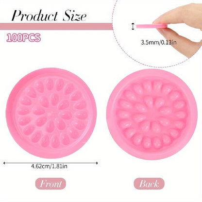 50pcs Pink Flower-Shaped False Eyelash Glue Holders - Multi-Color Lash Application Pads, No Power Needed, Ideal for Eyelash Extensions & Makeup Tools