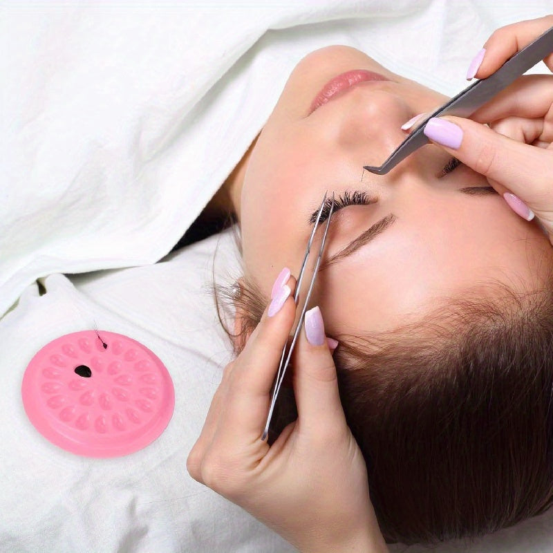 50pcs Pink Flower-Shaped False Eyelash Glue Holders - Multi-Color Lash Application Pads, No Power Needed, Ideal for Eyelash Extensions & Makeup Tools