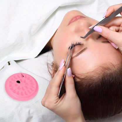 50pcs Pink Flower-Shaped False Eyelash Glue Holders - Multi-Color Lash Application Pads, No Power Needed, Ideal for Eyelash Extensions & Makeup Tools