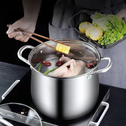 Stainless Steel Household Thickened Large Capacity Soup Pot For Boiling Soup, Cooking Porridge, Steaming And Stewing, Suitable For Induction Cooker And Gas Stove