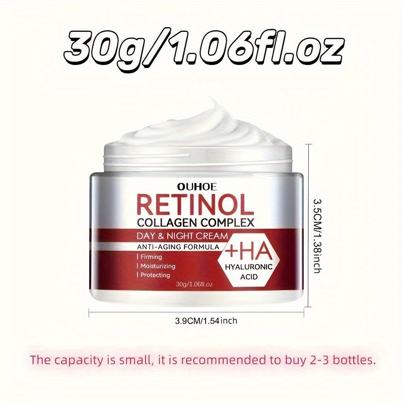Retinol Collagen Complex Face Cream with Hyaluronic Acid, Vitamin C+E - Hydrating Gel Moisturizer for All Skin Types, Unisex-Adult - Alcohol-Free, Soothing Dry Skin, Enhances Elasticity, Firming and Moisturizing - 1 Bottle (3