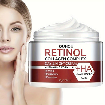 Retinol Collagen Complex Face Cream with Hyaluronic Acid, Vitamin C+E - Hydrating Gel Moisturizer for All Skin Types, Unisex-Adult - Alcohol-Free, Soothing Dry Skin, Enhances Elasticity, Firming and Moisturizing - 1 Bottle (3