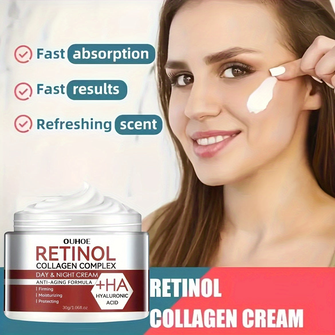 Retinol Collagen Complex Face Cream with Hyaluronic Acid, Vitamin C+E - Hydrating Gel Moisturizer for All Skin Types, Unisex-Adult - Alcohol-Free, Soothing Dry Skin, Enhances Elasticity, Firming and Moisturizing - 1 Bottle (3