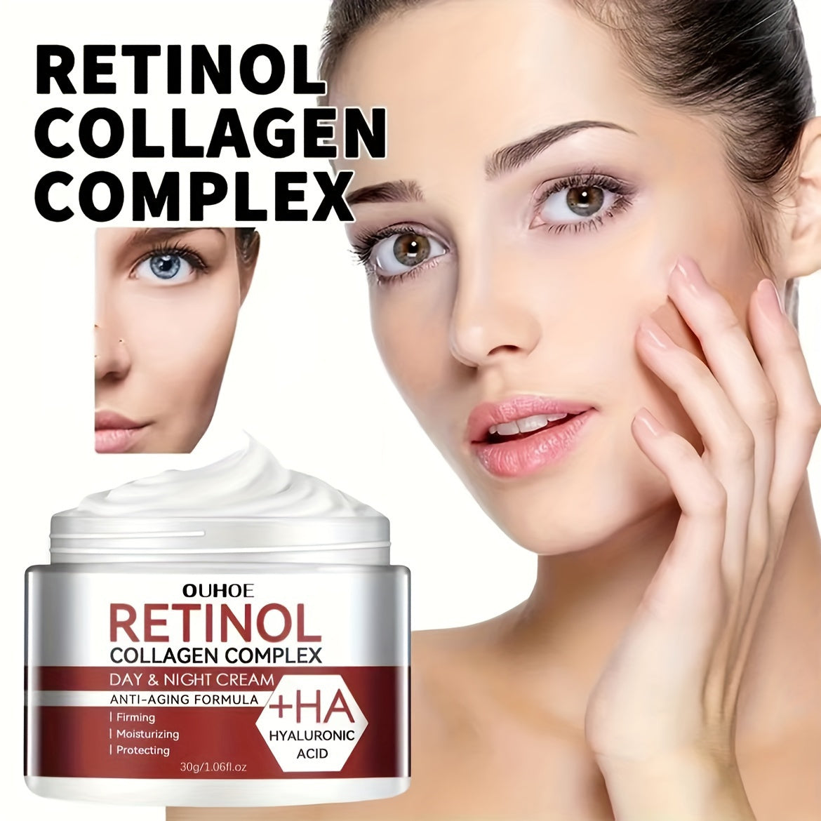 Retinol Collagen Complex Face Cream with Hyaluronic Acid, Vitamin C+E - Hydrating Gel Moisturizer for All Skin Types, Unisex-Adult - Alcohol-Free, Soothing Dry Skin, Enhances Elasticity, Firming and Moisturizing - 1 Bottle (3