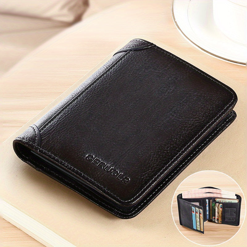 Men's Genuine Leather Premium Slim Driver's License Card Holder, Trendy 3-Fold Wallet, Top-Grain Cowhide, Large Capacity RFID Blocking Credit Card Holder, Portable Cash Work Business Commuter Office Anniversary Couple Birthda