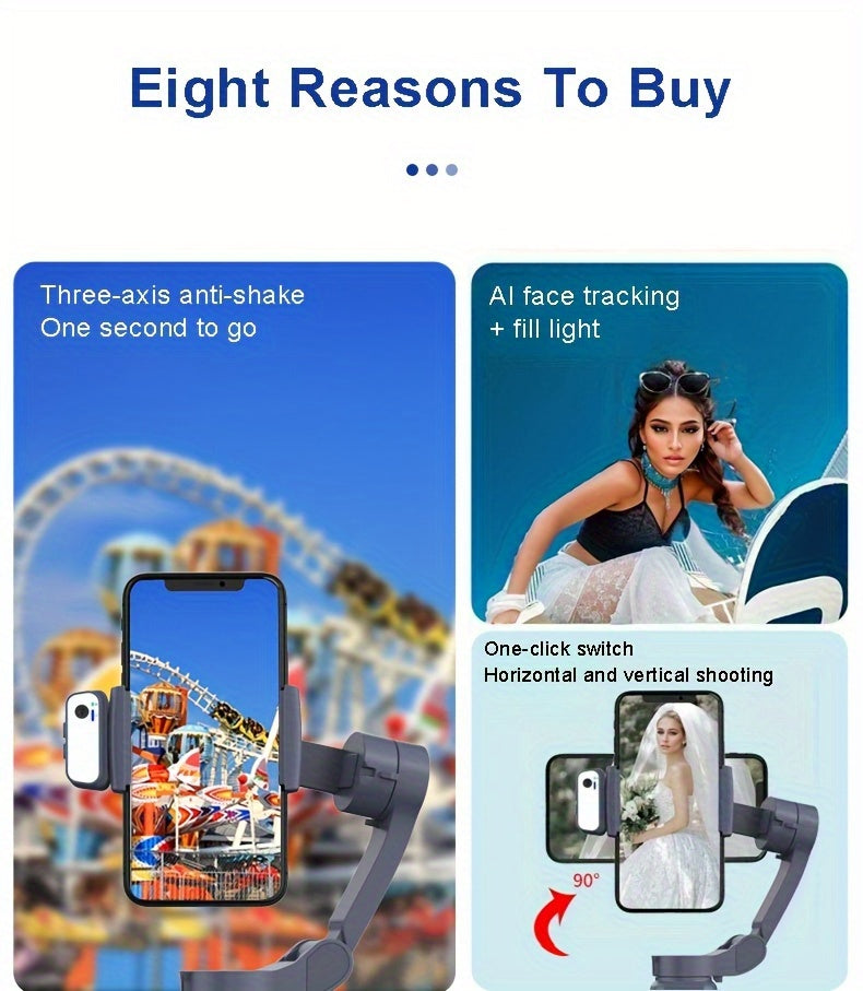 2024 New Magnetic AI Module Three-axis Anti-shake Video Stabilizer AI Tracking Module, Front Rear Tracking APP, Various Stimulating Gameplay Eighth-generation AI Face Tracking, Gesture Control Face Recognition Beauty Fill Light 3 Co