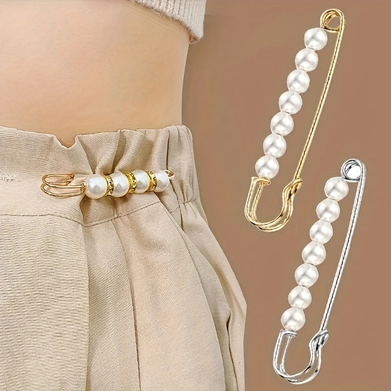 4pcs Faux Pearl Waist Pin Scarf Safety Hijab Clip Shawl Buckle Pin Brooch Sweater Pins Brooches for Women