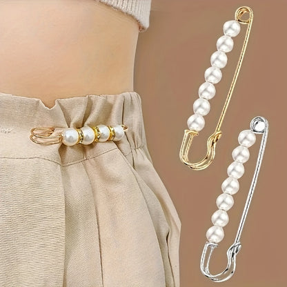 4pcs Faux Pearl Waist Pin Scarf Safety Hijab Clip Shawl Buckle Pin Brooch Sweater Pins Brooches for Women
