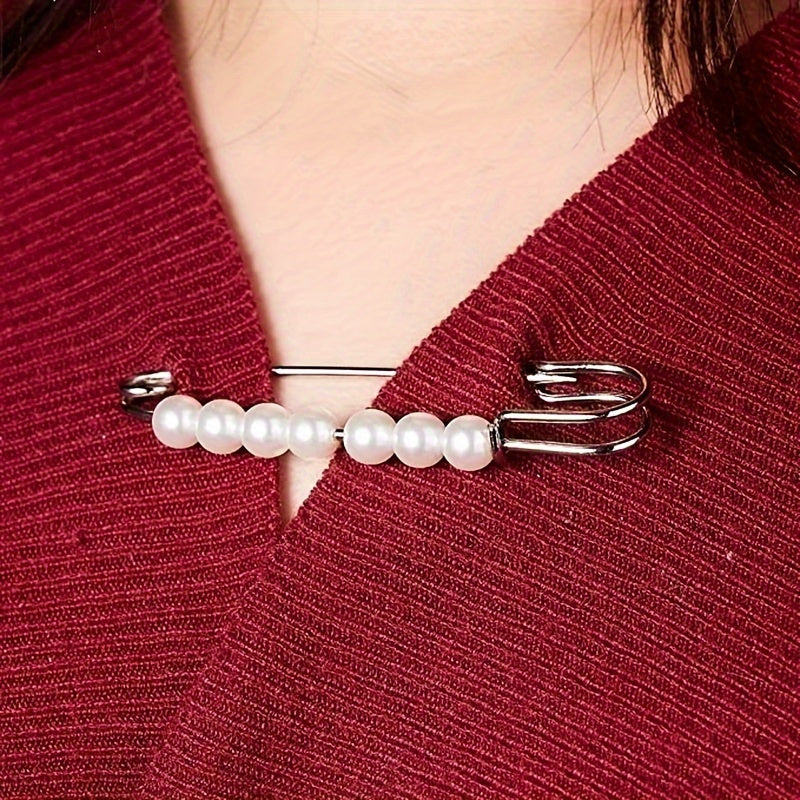 4pcs Faux Pearl Waist Pin Scarf Safety Hijab Clip Shawl Buckle Pin Brooch Sweater Pins Brooches for Women