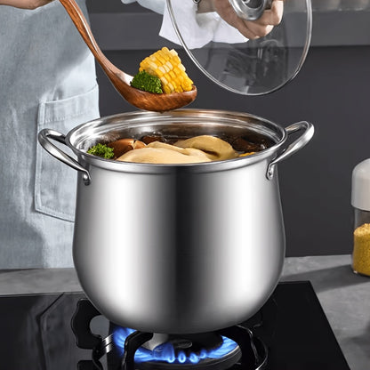 Large Capacity Stainless Steel Soup Pot with Lid, Perfect for Induction Stove, Gas Stove, and Outdoor Camping - Ideal for Cooking, Boiling, and Steaming, Camping Essentials|Stainless Steel Pot|Durable Cookware