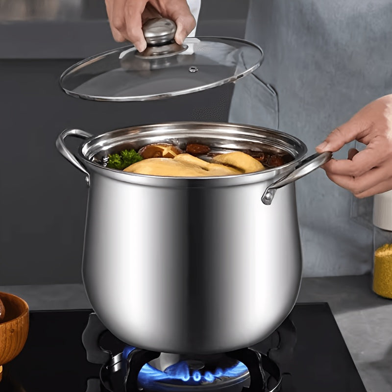 Large Capacity Stainless Steel Soup Pot with Lid, Perfect for Induction Stove, Gas Stove, and Outdoor Camping - Ideal for Cooking, Boiling, and Steaming, Camping Essentials|Stainless Steel Pot|Durable Cookware