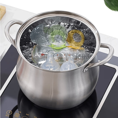 Large Capacity Stainless Steel Soup Pot with Lid, Perfect for Induction Stove, Gas Stove, and Outdoor Camping - Ideal for Cooking, Boiling, and Steaming, Camping Essentials|Stainless Steel Pot|Durable Cookware