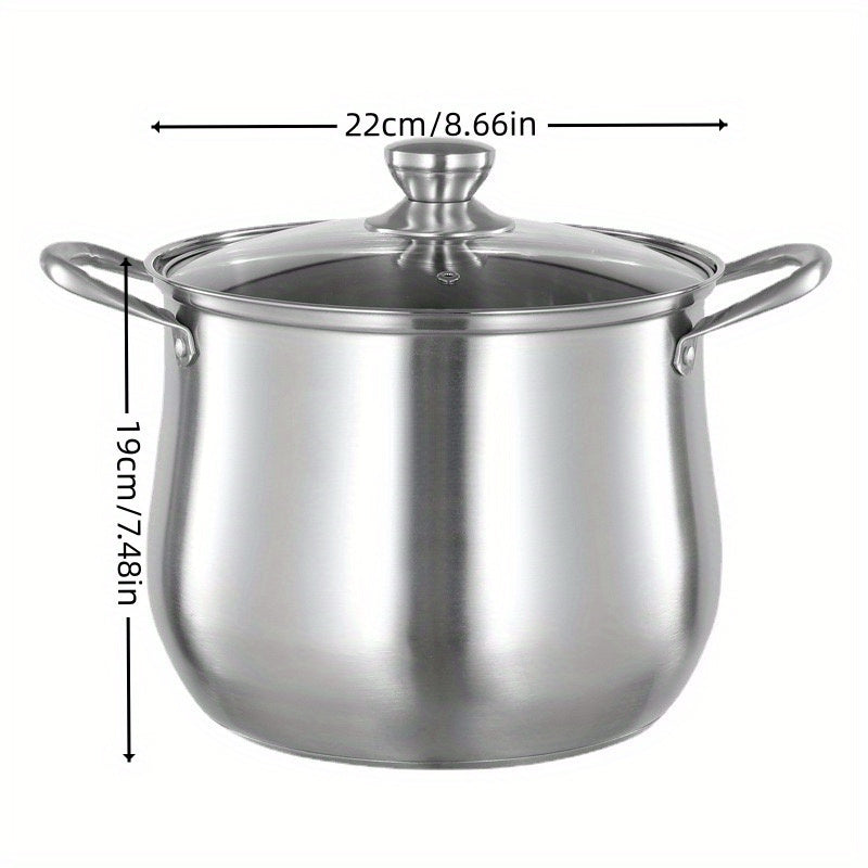 Large Capacity Stainless Steel Soup Pot with Lid, Perfect for Induction Stove, Gas Stove, and Outdoor Camping - Ideal for Cooking, Boiling, and Steaming, Camping Essentials|Stainless Steel Pot|Durable Cookware