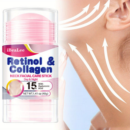 Stick Refirmante para o Pescoço com Retinol e Colagénio: Hidratante Facial com Complexo de Retinol e Colagénio 5% - Redutor de Papada - Creme de Dia e Noite - Creme Facial Refirmante e Hidratante, 40g/1,41oz