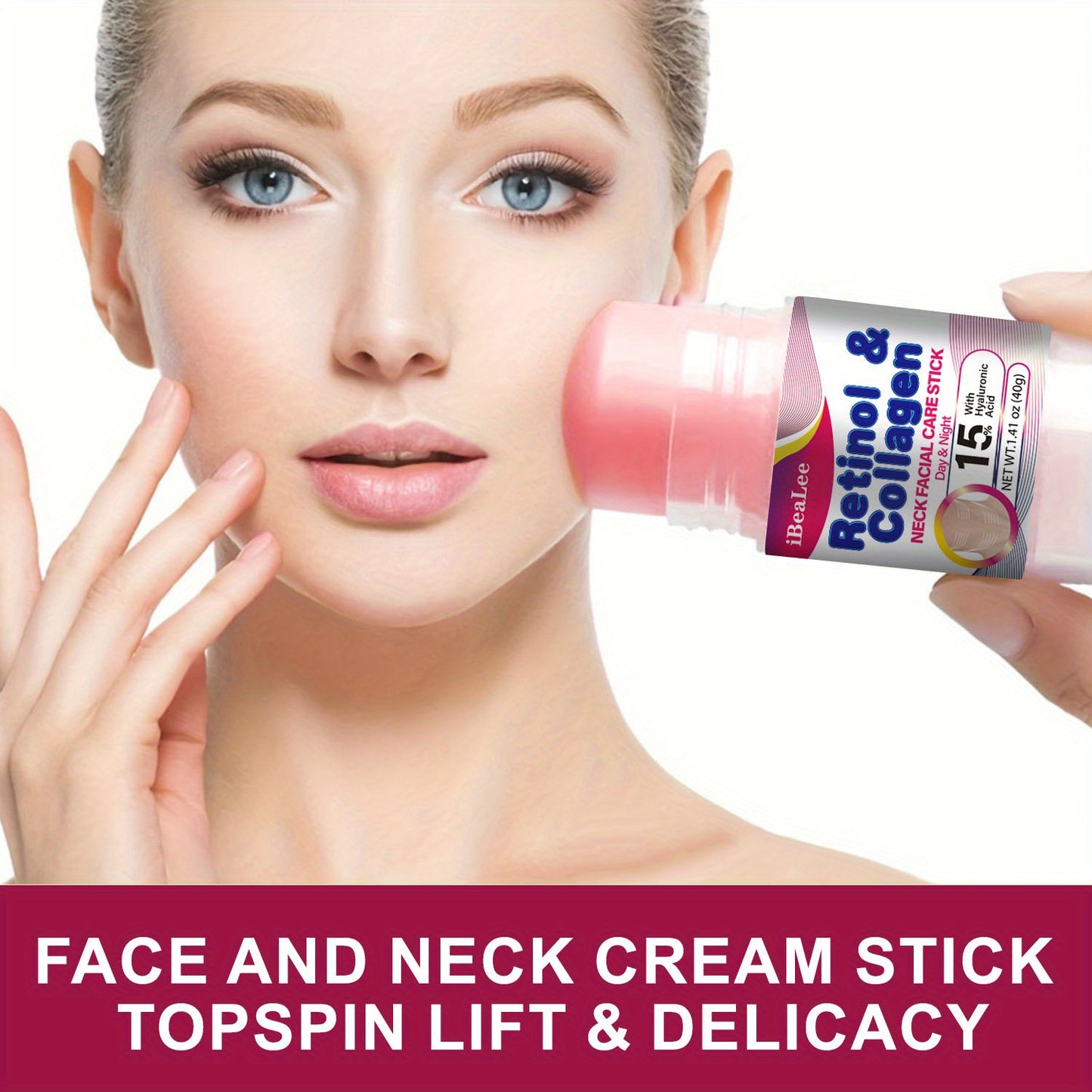 Stick Refirmante para o Pescoço com Retinol e Colagénio: Hidratante Facial com Complexo de Retinol e Colagénio 5% - Redutor de Papada - Creme de Dia e Noite - Creme Facial Refirmante e Hidratante, 40g/1,41oz