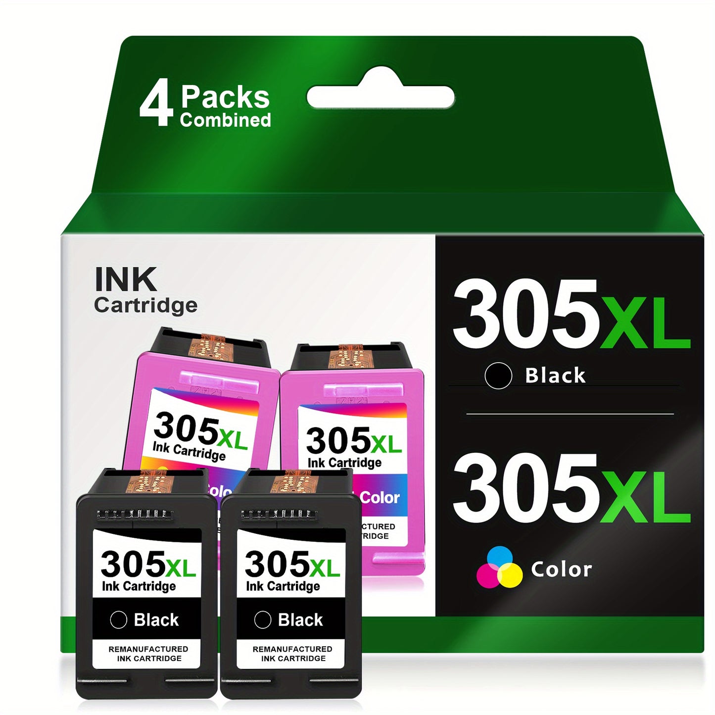 High-Yield 305XL Remanufactured Ink Cartridge for HP 305 305XL Compatible with HP DeskJet 2700 2710 2720 2722 DeskJet Plus 4100 4120 4130 Envy 6000 6010 6020 6032 Envy Pro 6400 6420- Black & Tri-Color
