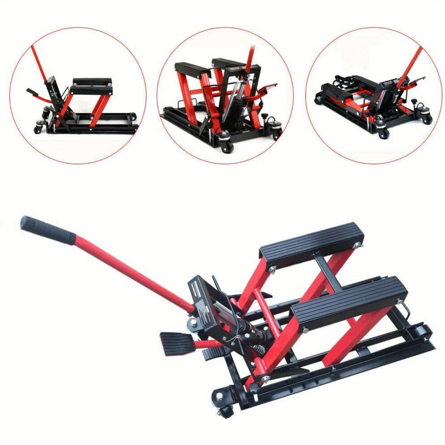 CNCEST Motorcycle Lift, Hydraulic Motorcycle Lift, Maximum Load 680kg, Rubberised Carrying Surfaces, Easy Use, Mounting Stand, Folding Lifting Platform (Red) Hot, Motorcycle Lifts, Motorcycle Stand Pad, Motorcycle Parts And A