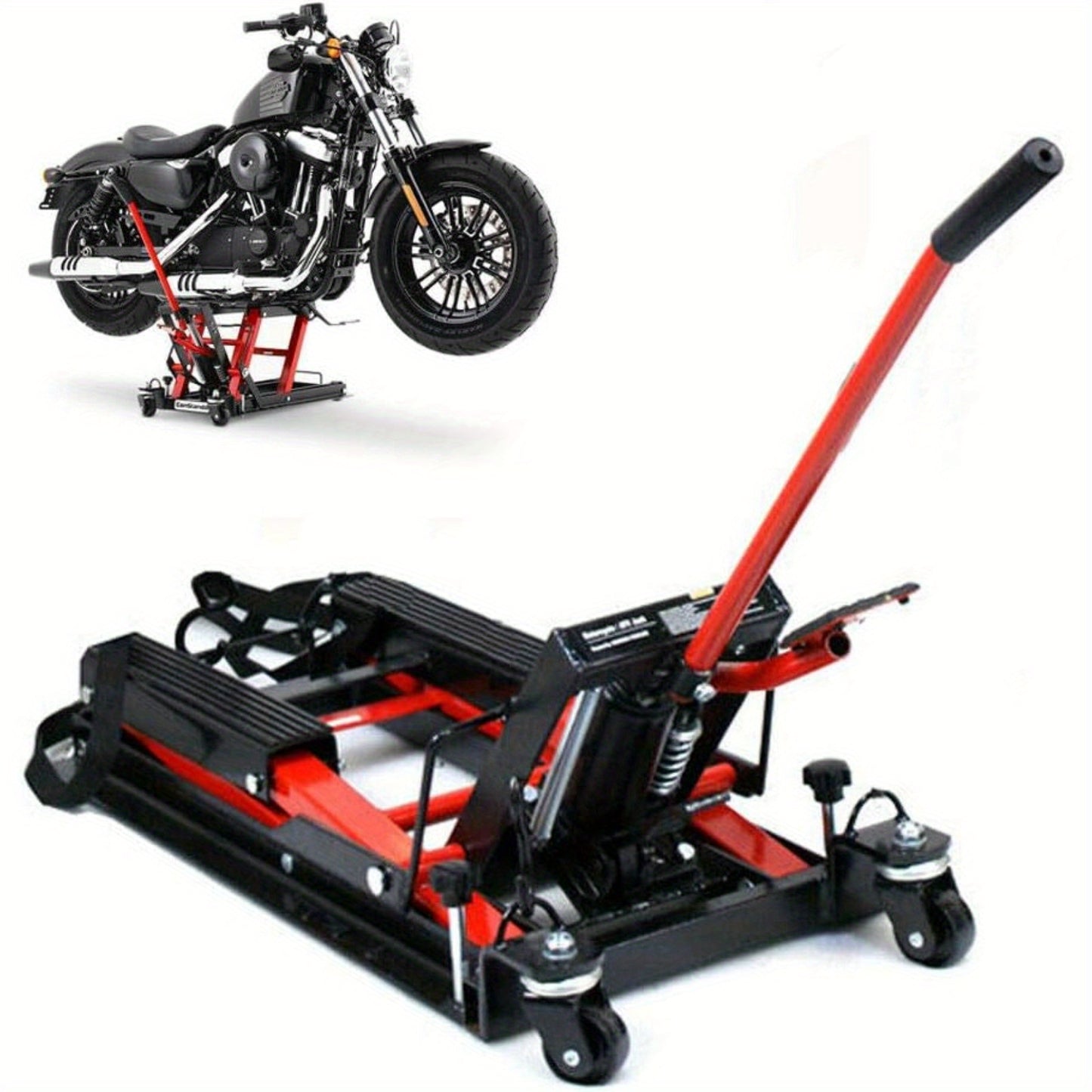 CNCEST Motorcycle Lift, Hydraulic Motorcycle Lift, Maximum Load 680kg, Rubberised Carrying Surfaces, Easy Use, Mounting Stand, Folding Lifting Platform (Red) Hot, Motorcycle Lifts, Motorcycle Stand Pad, Motorcycle Parts And A