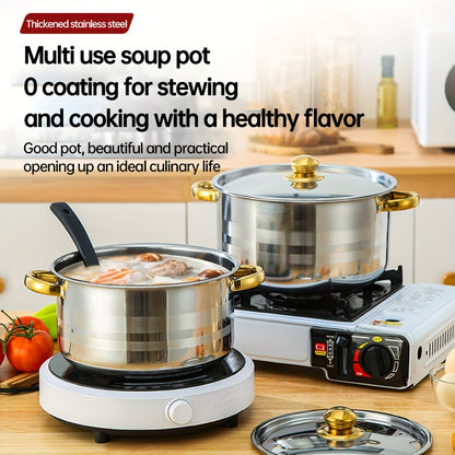 10pcs stainless steel pot set, specifications are 18.01/19.99/22.0/24.0/26.01 cm, stainless steel cooking pot, 5 pots + 5 lids, stainless steel double handles with lid, deep soup pot, suitable for home and restaurant cooking,