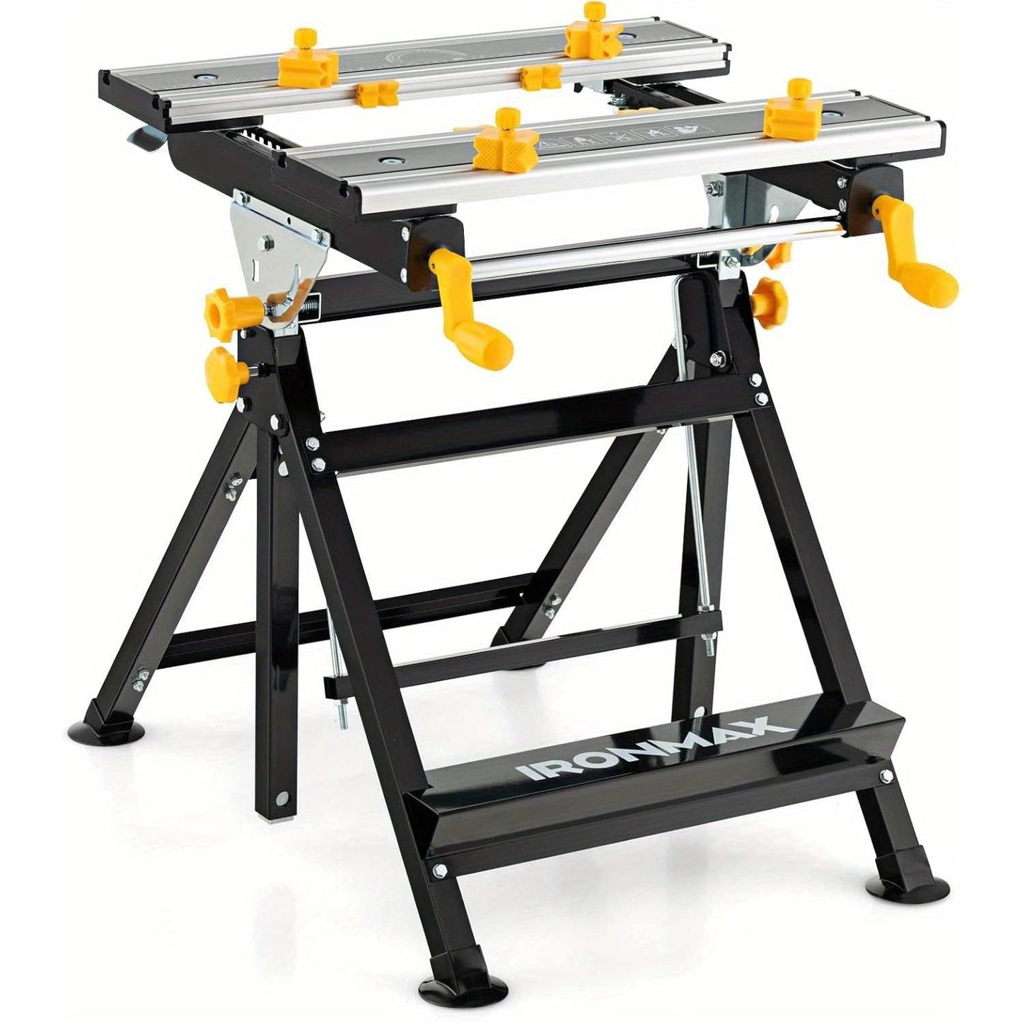 Heavy-Duty Folding Workbench with Adjustable Height & Tilting Platform, 7-Step Height Adjustment, Quick-Release Foot Pedal, Extendable Table Top (30-48cm), 8 Sliding Non-Damaging Clamps, Protractor & Ruler, Metal Frame for Wo