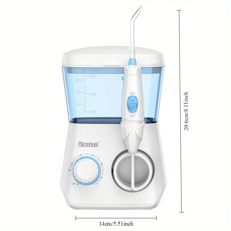 1pc Professional Electric Oral Irrigator with 10 Pressure Settings & 7 Interchangeable Tips - 600ml Water Flosser for Deep Cleaning Braces, Teeth, and Hard-to-Reach Areas - White & Blue Design for Home Use, Dental Irrigator
