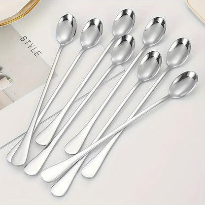 8pcs Stainless Steel Long Handle Spoons - Ideal for Ice Tea, Coffee, and Ice Cream, Dishwasher Safe, Perfect Kitchen Accessories Set, Coffee Spoon Set|Sleek Spoon Design|Durable Kitchenware
