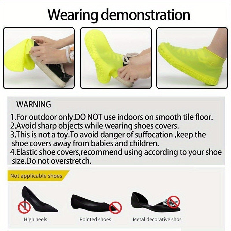 1 Pair Durable Silicone Shoe Covers, Reusable Waterproof Non-Slip Outdoor Foot Protectors, Latex Cycling Rain Boot Covers, Dustproof Wear-Resistant Footwear