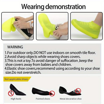 1 Pair Durable Silicone Shoe Covers, Reusable Waterproof Non-Slip Outdoor Foot Protectors, Latex Cycling Rain Boot Covers, Dustproof Wear-Resistant Footwear