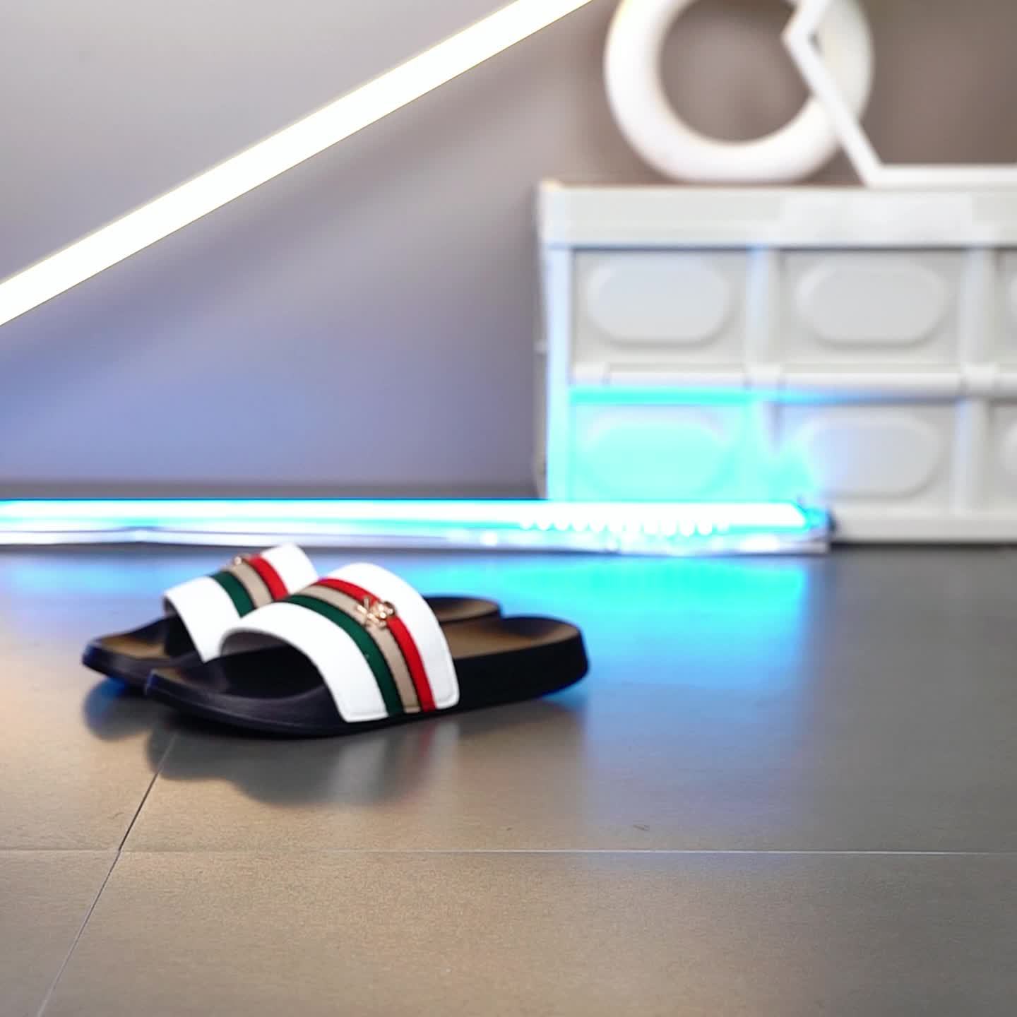 EKBN Men's Slip-Resistant Arch Support Mules - All-Season EVA Slip-On Slippers with Golden Buckle Strap &amp; Black/Red/Green Striped Design, Cushioned Insole for Indoor/Outdoor House Shoes, Casual &amp; Formal Wear - Comfortable &amp; D