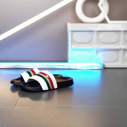 EKBN Men's Slip-Resistant Arch Support Mules - All-Season EVA Slip-On Slippers with Golden Buckle Strap &amp; Black/Red/Green Striped Design, Cushioned Insole for Indoor/Outdoor House Shoes, Casual &amp; Formal Wear - Comfortable &amp; D