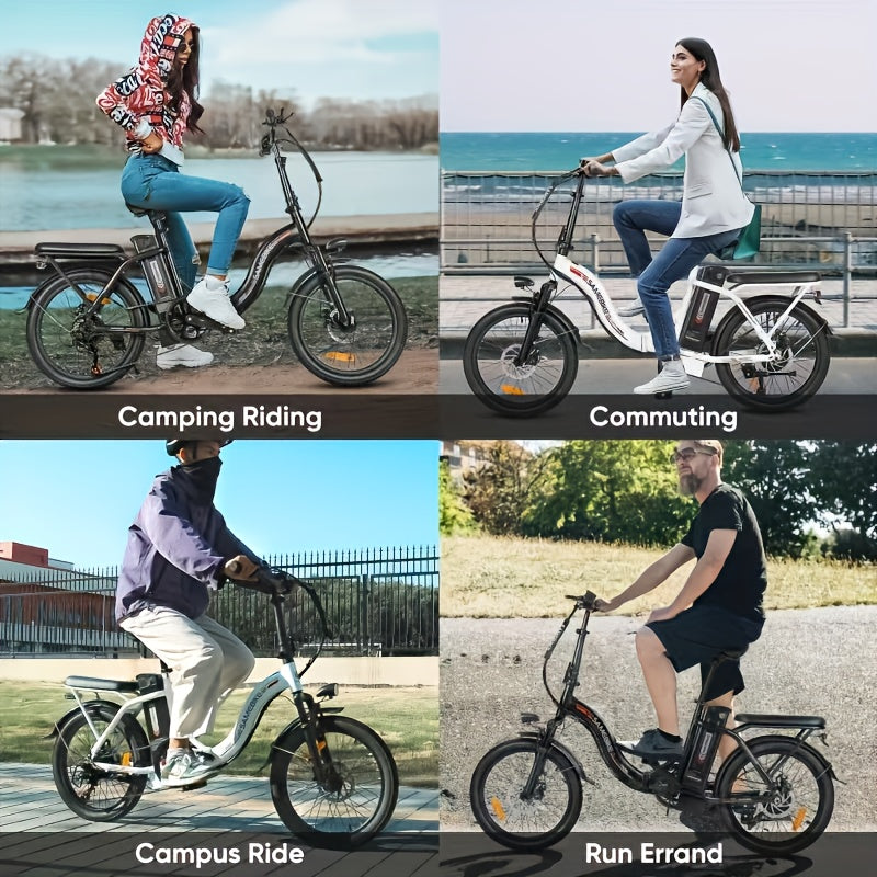 CY20 20" Foldable Step-Through Electric Bike for Adults - Lightweight Portable City Commuter E-Bike with 36V Removable Battery, 250W Motor & 15 MPH Speed, Front Suspension, Disc Brakes, Alloy Steel Frame, White - Dual-Power (